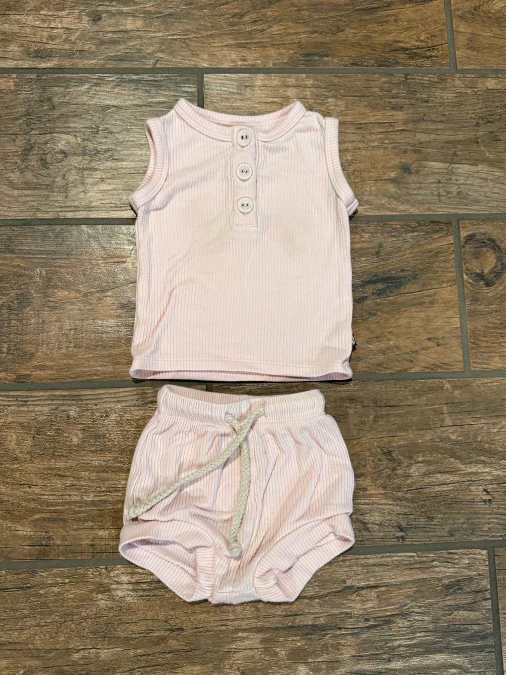 Kyte Baby Ribbed Henley Tank Set- Sakura Pink